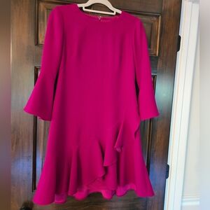 Eliza J Fuchsia Long Sleeve Ruffle Dress